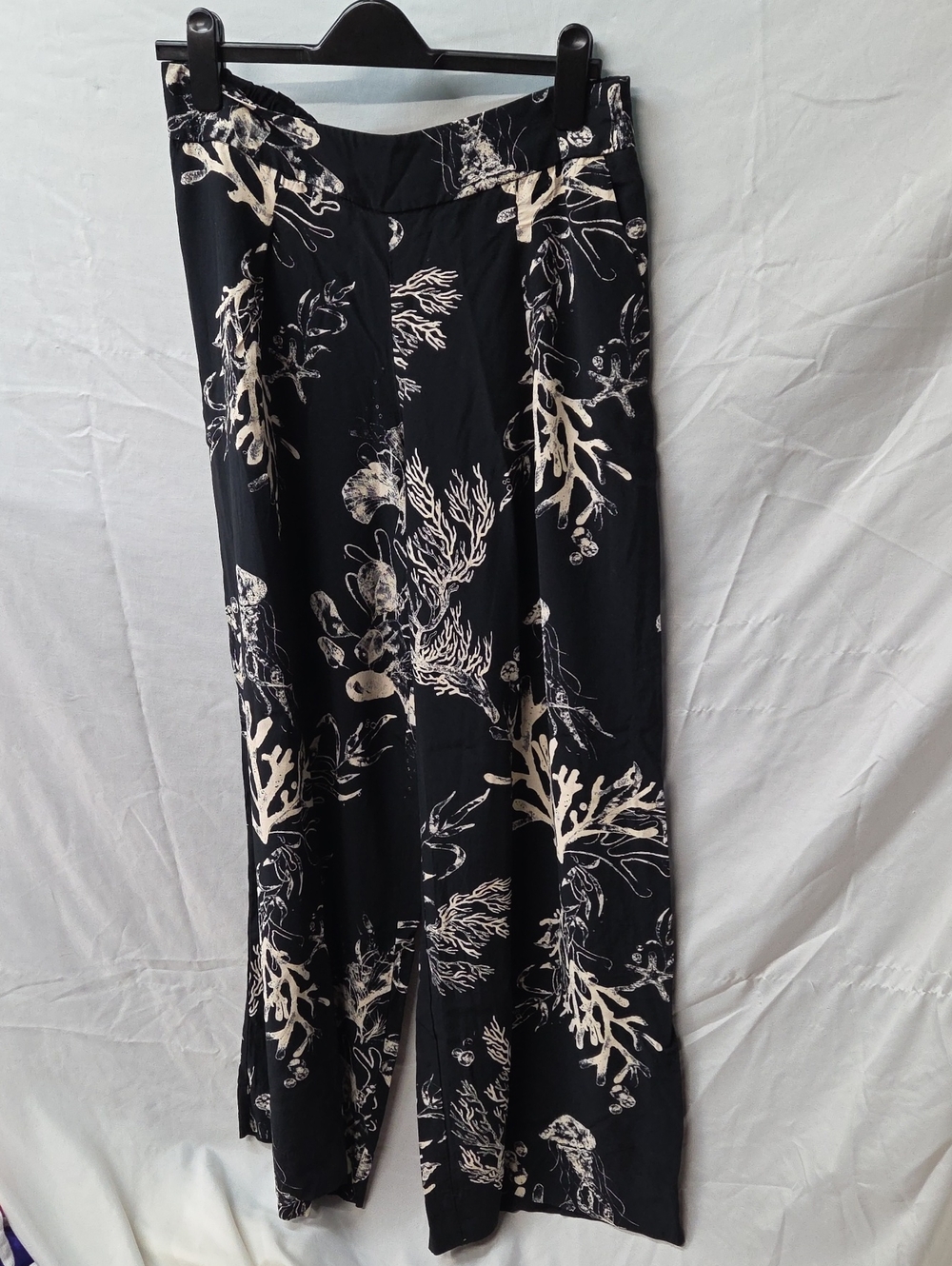A New day Black Wide Leg Pants with Cream Coral Print Large